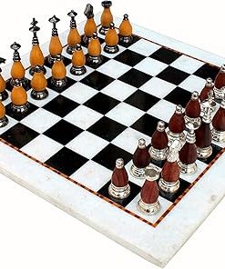 StonKraft Collectible Marble Chess Board Set + Brass Wooden Chess Pieces – 15″ Inches, 2 Players, Age 12+ 2