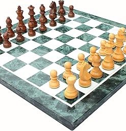 Green Marble Chess Board Set with Wooden Pieces – 15 Inch Home Decor 2
