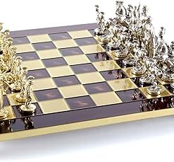 Greek Roman Army Chess Set Brass Nickel with Red Board
