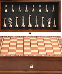 European Retro Chess Set with Wooden Board and Metal Pieces for All Players 2