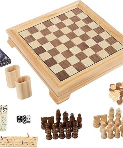 Deluxe 7-in-1 Classic Board Game Set for All Ages with Storage