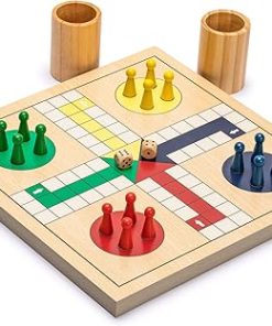 Yellow Mountain Imports Reversible 2-in-1 Wooden Snakes Ladders and Ludo Game 2