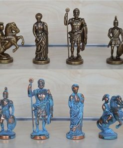 Handmade Romans Chess Set in Blue and Copper from Greece