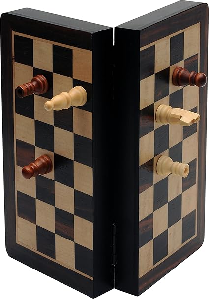 Travel Magnetic Folding Black Stained Wooden Chess Set 8 Inches 2 Travel Magnetic Folding Black Stained Wooden Chess Set 8 Inches - Image 2