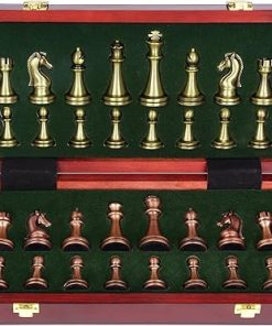 Retro Metal Chess Set with Folding Board Classic Handmade Pieces
