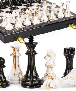 Large 15 Inch Chess Set with Weighted Acrylic Pieces Portable Travel Game