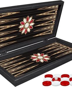 LaModaHome Premium Wooden Backgammon Set for Kids and Adults 2