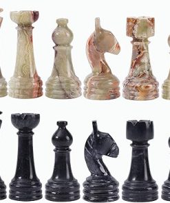 Handmade Marble Chess Pieces Black Green 3.5 Inch King Set 32 Figures