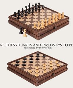 15 Inch Walnut Chess Set with Storage Drawer, Triple Weighted Pieces 2