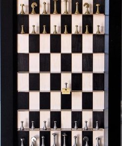Black Maple Chess Board with Italfama Modern Brass Chess Pieces Set 2
