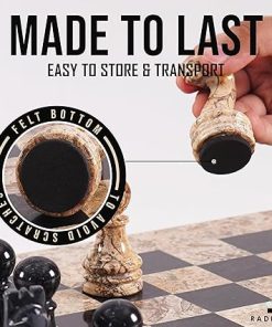 Handmade 15 Inch Coral and Black Marble Chess Set for Adults 2