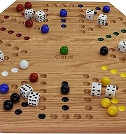 Hand Painted Solid Oak Double Sided Marble Game Board by Cauff 20 Inch 2