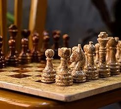 15 Inch Dark and Light Brown Weighted Chess Set for Home Use