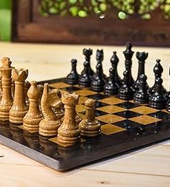Radical Marble Chess Set 15 Inches Black Gold Handmade 2 Player Game 2