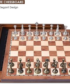 AMEROUS 12.5 Inch Wooden Chess Set with Metal Pieces for All Ages 2