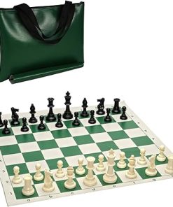 Chess Tournament Pack with Staunton Pieces Green Board and Tote Bag