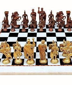 Stonkraft White Black Marble Chess Board Set with Brass Roman Pieces 2