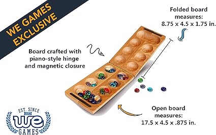 Custom Engraved Foldable Wood Mancala Board Game with Glass Stones 18″ 2 Custom Engraved Foldable Wood Mancala Board Game with Glass Stones 18" - Image 2