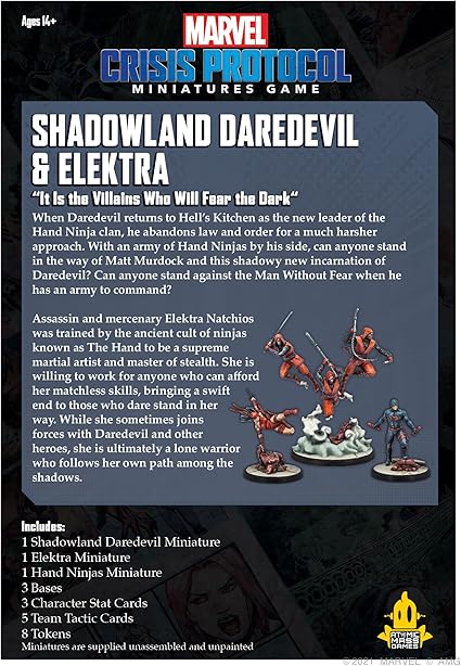 Marvel: Crisis Protocol Shadowland Daredevil & Elektra Character Pack – Unleash Daredevil’s Dark Side! Tabletop Superhero Game, Ages 14+, 2 Players, 90 Minute Playtime, Made 2 Marvel: Crisis Protocol Shadowland Daredevil & Elektra Character Pack - Unleash Daredevil's Dark Side! Tabletop Superhero Game, Ages 14+, 2 Players, 90 Minute Playtime, Made - Image 2