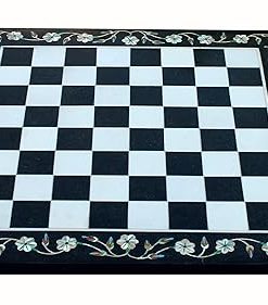 Black and White Marble Chess Board Pietra Dura Inlay Home Decor 12 Inches 2