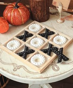 Nikky Home 10.6 Inch Rustic Wooden Tic Tac Toe Game Coffee Table Decor 2
