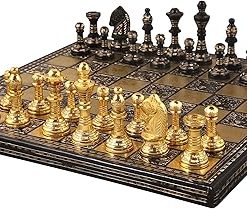 Luxury Staunton Brass Chess Set 12 Inch Gold and Black Board Pieces