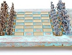 Greek Roman Army Chess Set Blue Copper with Blue Oxidized Board 2