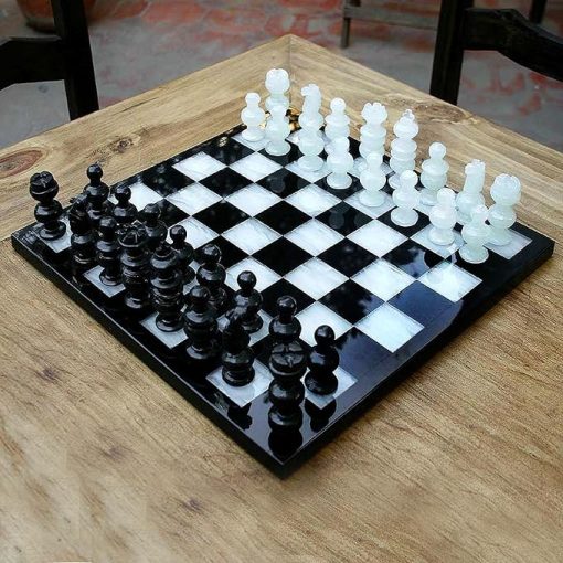 NOVICA White Onyx and Black Marble Hand Carved Stone Chess Set 'Classic' - Image 2