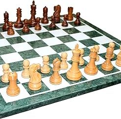 Green Marble Chess Board Set with Wooden Pieces Home Decor 20 Inches 2