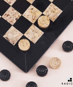 Handmade Marble Checkers Board Game 12 Inches Black and Coral Set 2