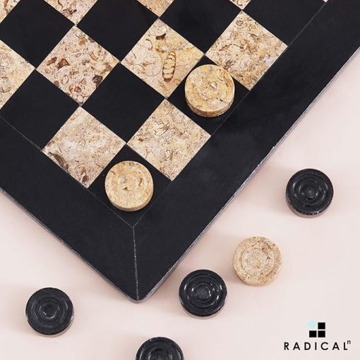 Handmade Marble Checkers Board Game 12 Inches Black and Coral Set - Image 2