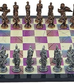 Mythologic Pegasus Metal Chess Set with Handmade Wooden Board 2