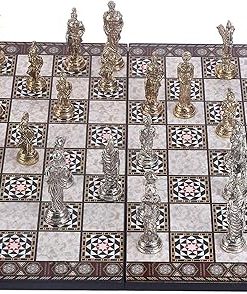 Mythologic Pegasus Metal Chess Set Handmade Wooden Board for Adults