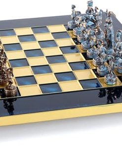 Greek Roman Army Chess Set Blue Copper with Blue Board
