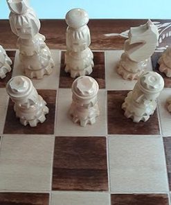 Handcarved Hazel Wood Chess Pieces with Beech Wood Chessboard Box
