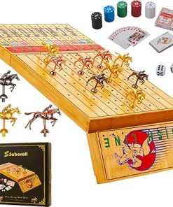 Portable Horse Racing Board Game with 11 Metal Horses and 100 Chips