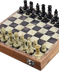 Handcarved Soapstone Chess Pieces and Board Set with Storage Case