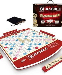 Scrabble Deluxe Edition Letter Tiles Game with Rotating Board and Case 2