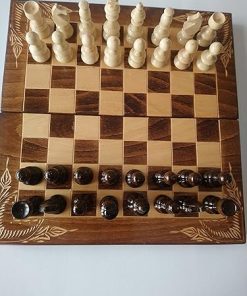 Brown Wooden Chess Set with Checkers Backgammon and Handspindled Pieces 2
