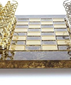 Archers Small Chess Set Brass Nickel with Brown Chess Board 2