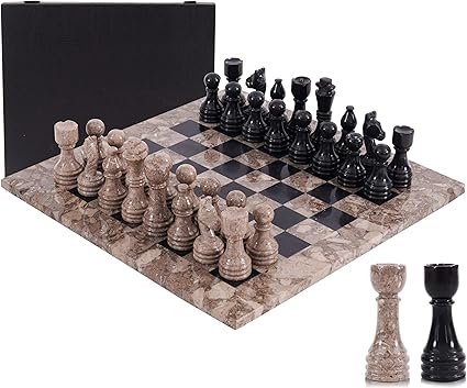 Oceanic Black Marble Chess Set 15 Inch Handmade Storage Box Extra Queens Oceanic Black Marble Chess Set 15 Inch Handmade Storage Box Extra Queens