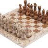 Marble Chess Set 15 Inches Handmade Fossil Coral Dark Brown for Adults
