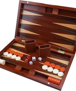 Brown Wooden Backgammon Set 15 Inch Classic Board Game for Travel