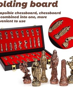 Vintage Metal Chess Set with Wooden Board for Adults and Kids 2