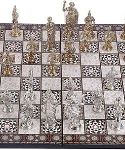Historical Rome Metal Chess Set for Adults Handmade Wooden Board 4 Inch