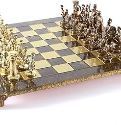 Greek Roman Army Chess Set – Brass and Copper on Brown Chess Board