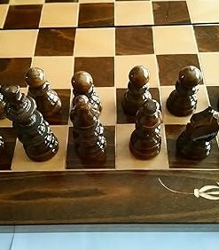 Wooden Chess Set Checkers Backgammon Carved Beech Board Game 17.6 inch 2
