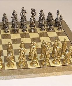 Florence Metal Chessmen with Glossy Briar Wood Board by Worldwise Imports