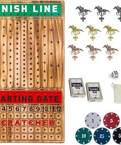 Large 21 Inch Horse Racing Game with Metal Horses, Dice, Cards, Chips