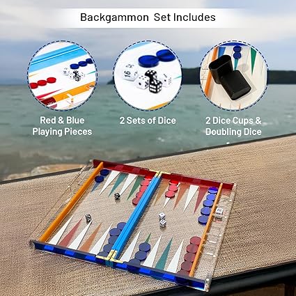 Bey-Berk Emmy Acrylic Backgammon Set 14 inch Board Game Travel Case 2 Bey-Berk Emmy Acrylic Backgammon Set 14 inch Board Game Travel Case - Image 2